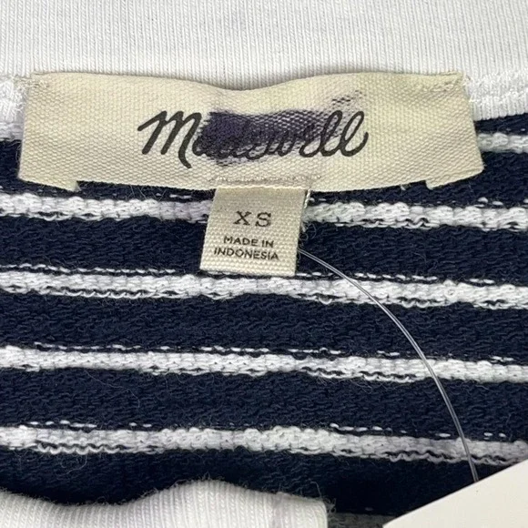 Madewell Top Womens XS Navy White Striped Henley Elbow Sleeve Cotton Knit Tee - Picture 4 of 9